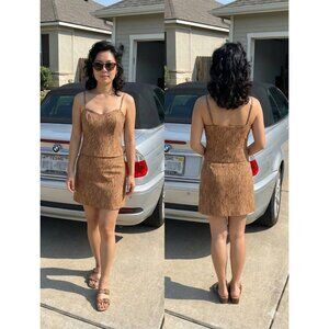 Vintage Gantos 2pc Skirt Set NWT Size 10 Bustier Top & Mini Skirt Wood Grain 90s